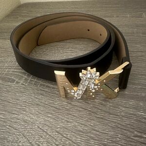 Michael Kors Black Belt with Gold MK Buckle